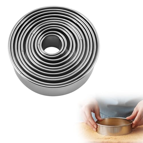 11-Piece Round Scone Cutter Set, Stainless Steel Pastry Cutters for Baking,Circle Cookie Donut Pastry Scones,Large Cookie Cutters for Homemade Biscuits and Cake Decorations