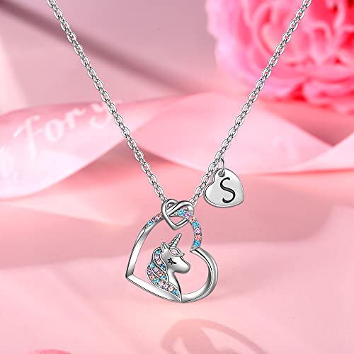 TINGN Einhorn Geschenke für Mädchen, Einschulung Mädchen Einhorn Kette Kinder 6 7 8 9 10 11 12 Jahre Herz Anhänger Halskette Schmuck Geburtstagsgeschenk für Kinder Tochter Geschenke zur Einschulung