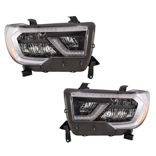 Image of TRQ 2 Piece Headlight Assembly Set Driver & Passenger Side Compatible with Toyota Sequoia Platinum 2018-2022 TO2502265 TO2503265 5113204AB 5113205AB 81110-0C190 811100C190 81150-0C150 811500C150