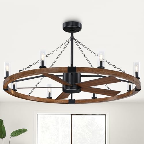 Vaczon 52 Inch Farmhouse Wagon Wheel Ceiling Fans with Light