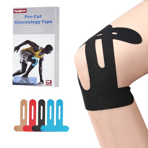 10 PCS Waterproof Kinesiology Tape for Shoulders/Knees,Precut Strips for Knee Pain Relief...