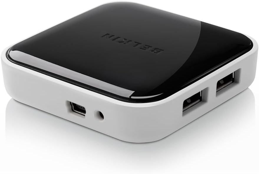 4-Port Powered Desktop USB Hub with Support for USB-A, USB 2.0, and USB 1.1, Black and White