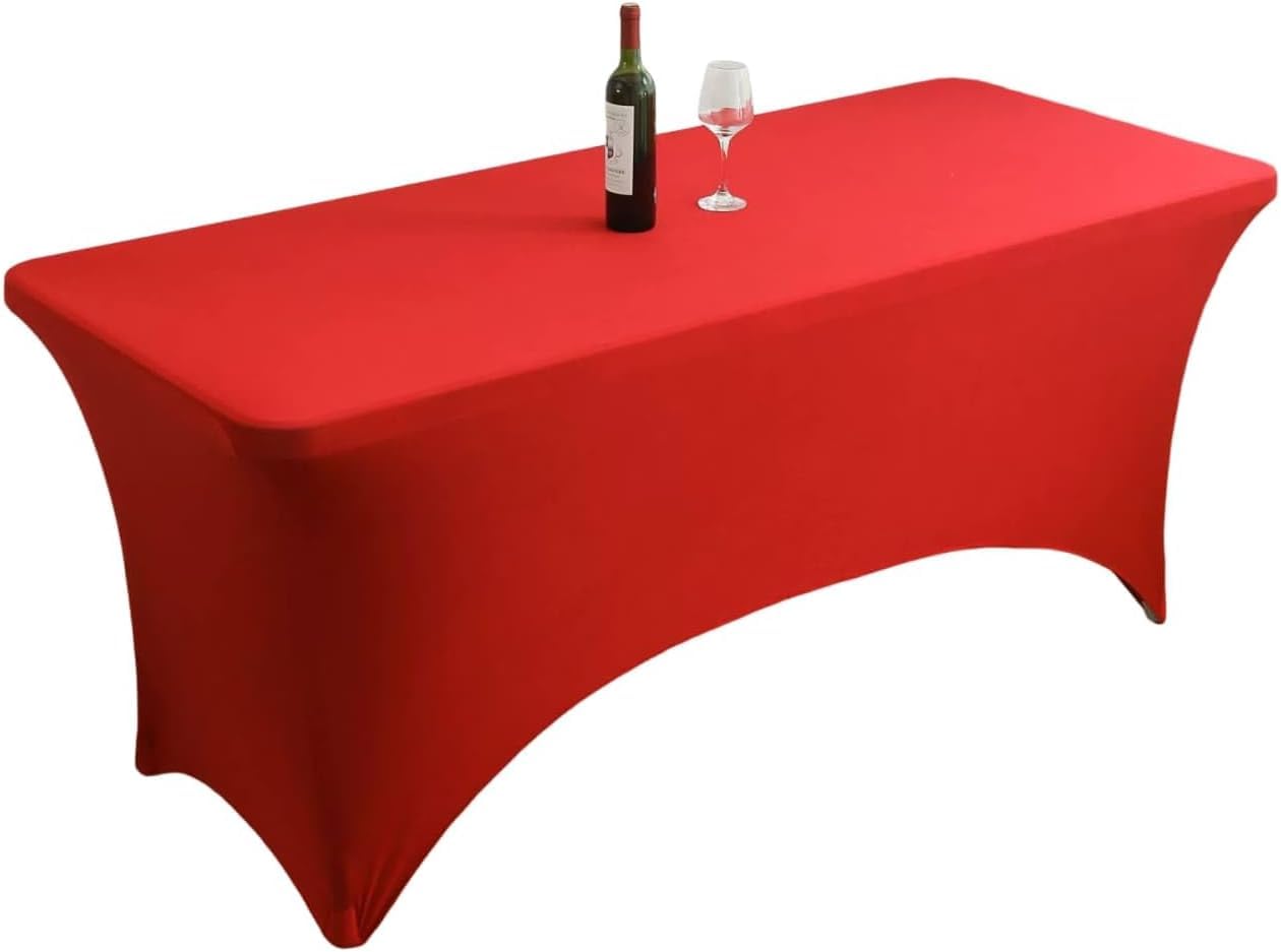 KIJyfgTR Fitted Rectangular Stretch Tablecloth, Machine Washable, Ideal For Parties, Banquets And All Kinds Of Events(Red,5FT 152x76cm)