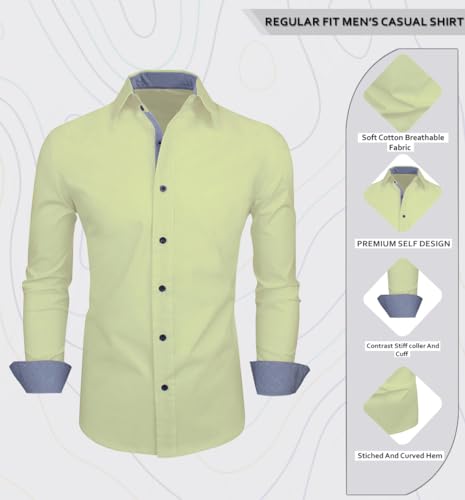 Image of Zombom Men's Solid Cotton Blend Regular Fit Full Sleeve Collared Neck Casual Shirt for Men