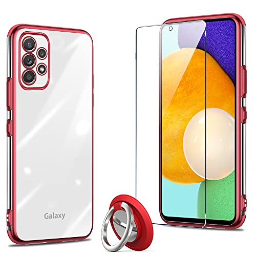 Samsung Galaxy A52 ケース赤 半透明 薄型 シリコーン 京セラ ケース ガラスフィルム 日本旭硝子製 硬度9H 強化ガラス