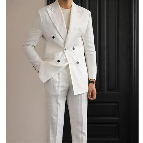 Men's Fashion Suit Luxury Linen Double Breasted Slim Fit Business Retro 2 Piece Jacket Pant4