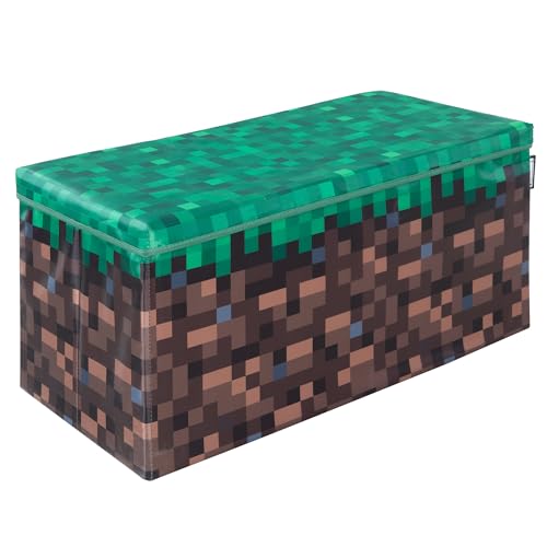Minecraft: Bench Storage Box - Large - Pixel Grass Block Collapsible Toy Storage w/Lid Footrest 11.8 x 23.6 x 11.8 Game Theme Decor Licensed