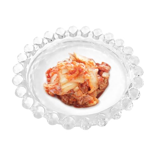 MUELODSIC Plato de Vidrio Transparente con Borde de Perlas Vajilla Creativa para Desayuno Ensaladas y Postres Plato Decorativo y Funcional para Cocina