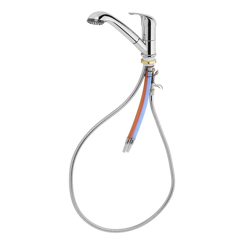 12V Wasserhahn mit ausziehbarer Brause Ø36 mm, Mischbatterie Chrom für Warm- und Kaltwasser, Keramikkartusche, Mikroschalter, 1,5 m Schlauch, für Wohnmobil Wohnwagen Boot