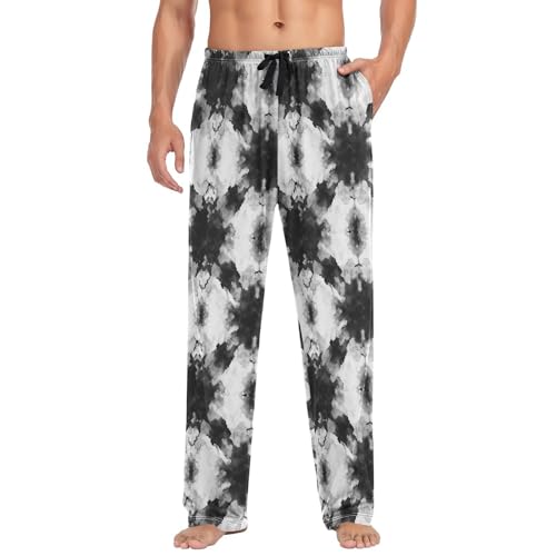 Black Tie-dye Men’s Pajama Bottoms Straight Leg Lounge Pants with Soft Touch Fabric