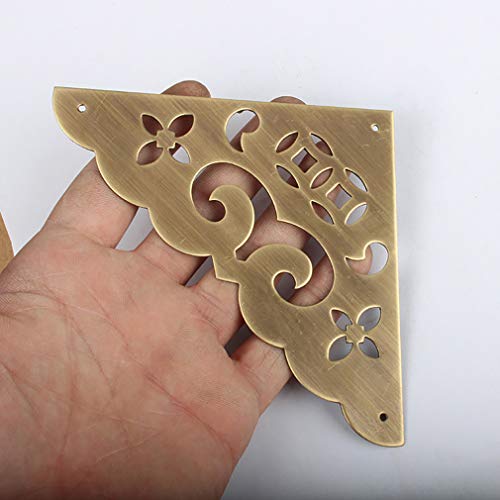 Image of 4Pcs 4 inch /10.3cm Large Size Antique Brass Hollow Pattern Corner Protectors Vintage Hardware Desk Edge Wooden Jewelry Gift Box Cabinet Corner Guard