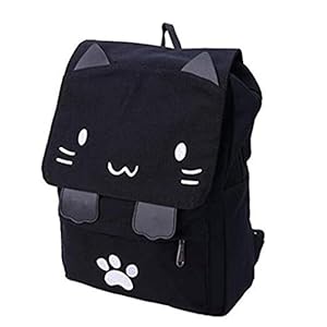 Black Sugar Damesmeisjes, schattige oren, kat, bedrukt, zeildoek, rugzak, schooltas, wit, roze, 30 x 12 x 40 cm