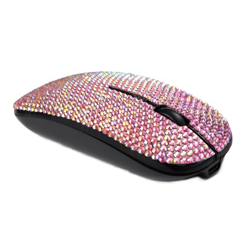 Bling Luxury Crystal Rhinestone 2.4G Wireless Slim Flat Rechargeable Optical Mice Gift - Rose Red4