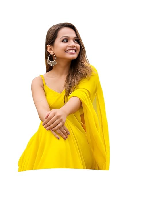 indian fashionista Women’s Pure Georgette Saree with Unstitched Blouse Piece | Solid Plain Saree | Lightweight Elegant Draping |-picture-10