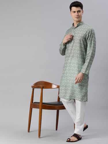 Image of Majestic Man Men's Cotton Blend Regular Fit Casual Ethnic Motifs Abstract Printed Kurta