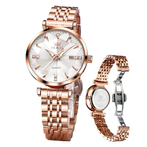 OLEVS Women Watches Simple Dress Ladies Watch Rose Gold Stainless