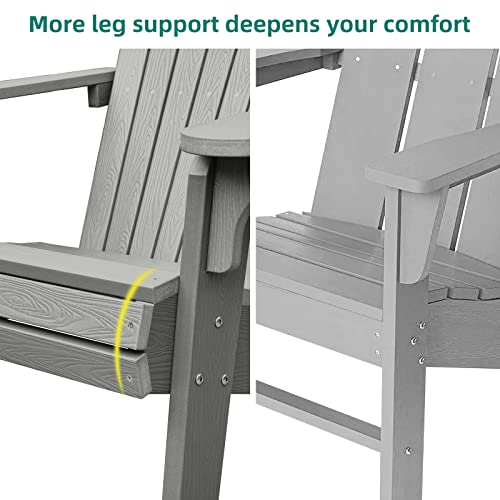 Dwvo Deluxe Oversized Adirondack Chair, Weather Resistant Poly Resin Fire Pits Chair, Wood Grain Polystyrene Outdoor Chairs For Patio Pool Deck Lawn And Garden, Gray #TOP6