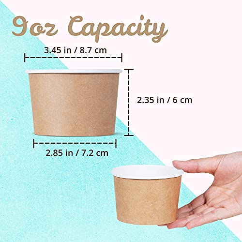 Image of MATICAN Paper Ice Cream Cups - 50-Count 9-Oz Disposable Dessert Bowls for Hot or Cold Food, 9-Ounce Party Supplies Treat Cups for Sundae, Frozen Yogurt, Soup, Brown