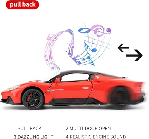 Image of 1:32 Maserati MC20 Alloy Model Car with Pull Back Function Light & Sound Diecast Toy for Kids Collectible Toy Vehicle for Car Enthusiasts Boys and Girls (Red)