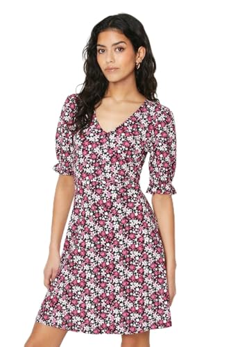 Dorothy Perkins Petite Pink Ditsy Short Sleeve Jersey Mini Dress, 10, Pink