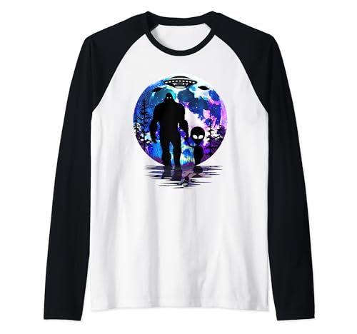 Alien & Bigfoot Moon Sasquatch UFO extraterrestre Maglia con Maniche Raglan