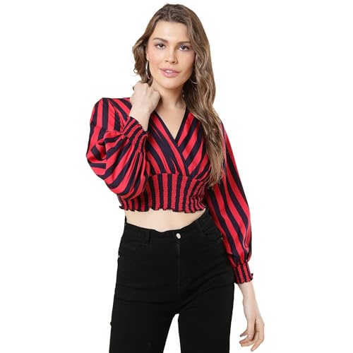Haut court en polyester coupe régulière : confort rayé rouge et marine