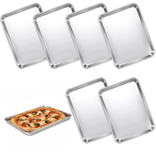 6 Pcs Baking Sheet Pan Set Stainless Steel Small Cookie Sheets for Baking Cookie Sheet Small Toaster Oven Pans, Non Stick and Heavy Duty and Easy Clean, 9.3 x 6.9 x 1 Inch