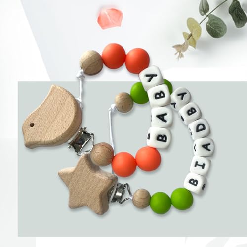 Image of Personalized Pacifier Clips with Name Custom Silicone Beaded Chain Pacifier Holder Stroller Gifts for Baby Boys Girls