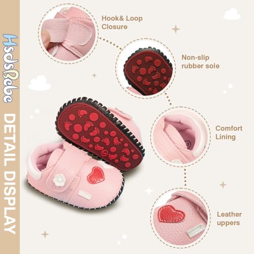 Image of HsdsBebe Baby Boys Girls Pu Leather Hard Bottom Walking Sneakers Toddler Rubber Sole First Walkers Infant Cartoon Slippers Crib Shoes