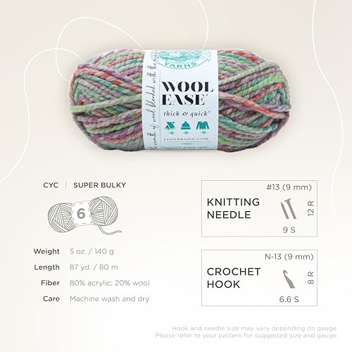 Image of Lion Brand Yarn Wool-Ease Thick & Quick Yarn, Soft and Bulky Yarn for Knitting, Crocheting, and Crafting, 1 Skein, Eden | Super Bulky Wool Acrylic Blend Fiber for Soft Hats, Sweaters, Chunky Blankets, Yarn for Crochet, Knitting, Crafts, Weaving