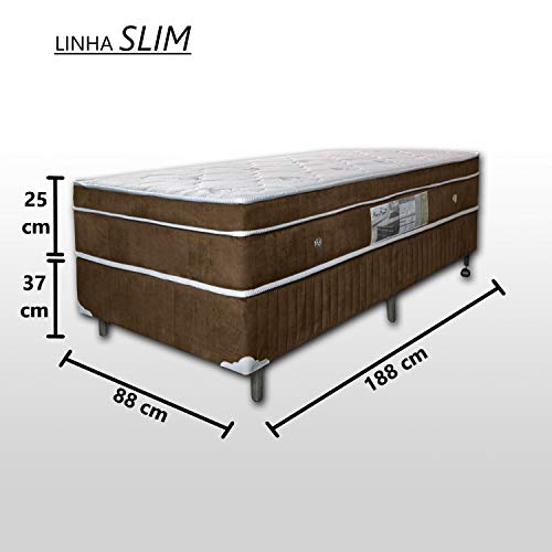 Colchão Magnético Massageador Solteiro SLIM + Base box + Cabeceira Completo (Marrom Com Cabeceira Be