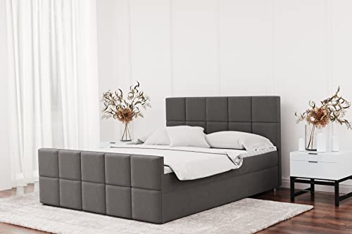 A-dekor home Lit à sommier tapissier Nana - 140/160/180 x 200 cm - Gris/noir/marron - Avec tiroir de rangement - Matelas Bonell et surmatelas (200 x 200 cm, Jasmine 25 - Marron) Cover