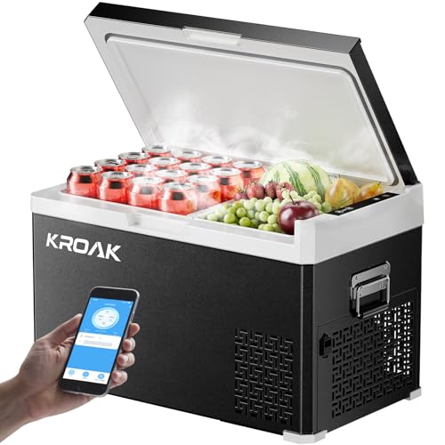 KROAK Nevera Portátil Coche 30L con Control Bluetooth, Doble Zona (-20℃~+20℃), Compresor Silencioso 45W para Camping/Playa/Viajes Familiares, Alimentación Dual 12-24V DC + 220V AC