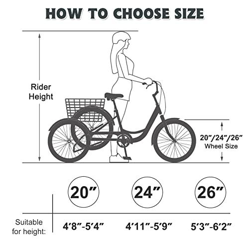 Mophoto Adult Tricycles Three Wheel Cruiser Bike 7 Speed, Adult Trikes 24/26 Inch Wheels Low Step-Through, Three-Wheeled Bicycles For Women, Men, Seniors #TOP4