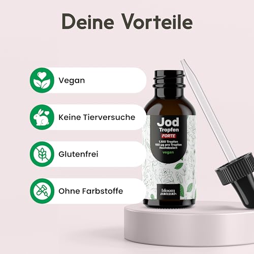 Jod hochdosiert - 1100 Tropfen - 150 µg pro Tropfen, Jod flüssig, Vegan & Produziert in Deutschland - Iodine Drops - Verpackung kann variieren - Laborgeprüft