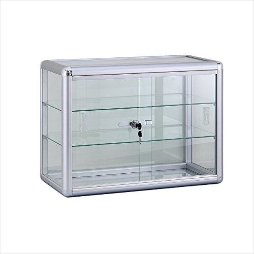 Aluminum Frame Tempered Glass Counter Top Display Showcase with Sliding Glass Door and Lock