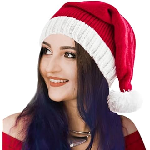 Umeepar Santa Hat Christmas Beanie Hat Xmas Party Hat Red Knitted Stocking Hat Skull Cap for Adult Women Men (Red) Cover