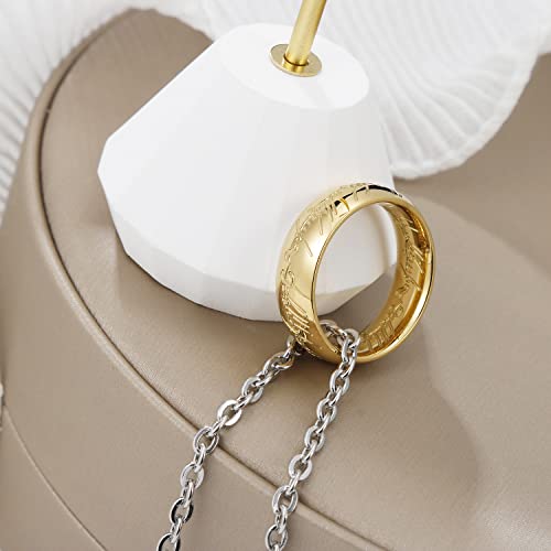 Engraved Gold Plated Stainless Steel Ring Pendant Chain Necklace for Fans Cosplay Costume Jewelry for Anyone4