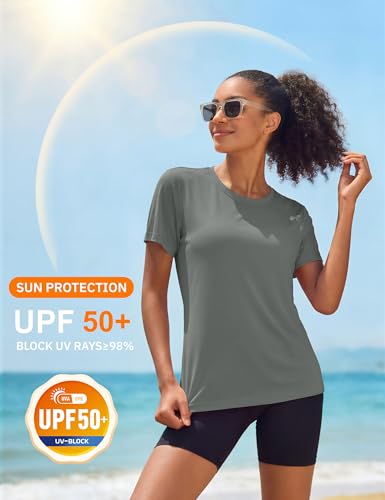 Image of MAGCOMSEN Women's Short Sleeve T-Shirts UPF 50+ Sun Protection Shirts Quick Dry Athletic Running Workout Tops Rash Guard
