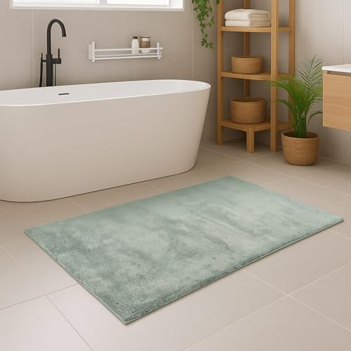 carpet city Badezimmer-Teppich Waschbar Jade-Grün 40x60 cm - Weicher...