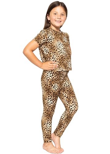 Image of STRETCH IS COMFORT Girls 2 Piece Hoodie Short Sleeve Long Sleeve Crew Neck Top and Leggings Set Kids Thermals Underwear Set