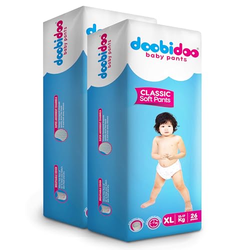 Image of Doobidoo Classic Baby Diaper Pants - XL Size | High Absorbency with Cottony Bubble Soft Topsheet, Anti-Leak Side Cuffs & Rash-Free Comfort | Gentle Protection (12-17 kg) - Pack of 2 | 52Count