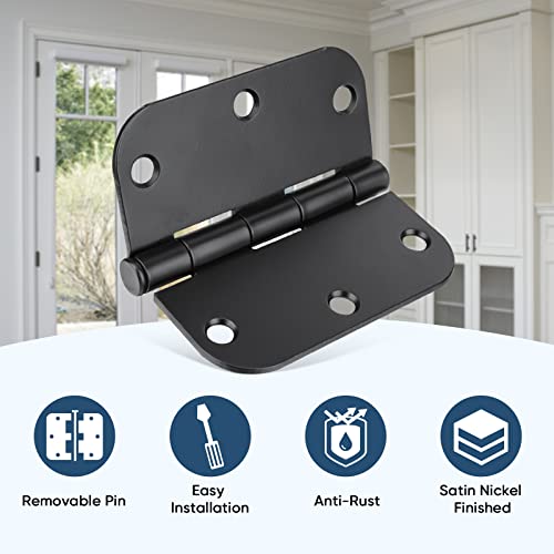Ticonn 18-Pack 3.5 Inch Door Hinges With 5/8" Radius Corner, 3-1/2 X 3-1/2 Inch Iron Bifold Residential Doors Hardware (5/8" Radius Corner, Matte Black, 18 Pack) #TOP1