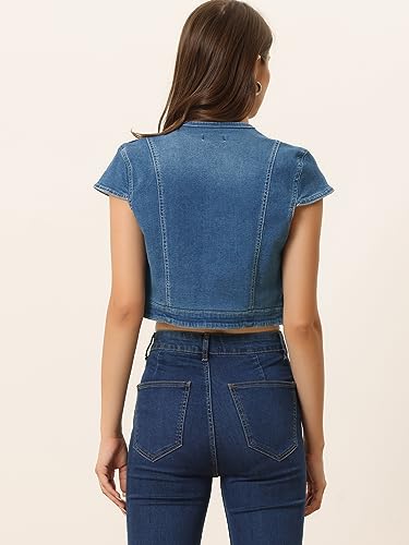 Allegra K Women's Denim Jacket Short Sleeve Jean Jacket Slim Fit Summer Outfits Casual Cropped Jacket 5