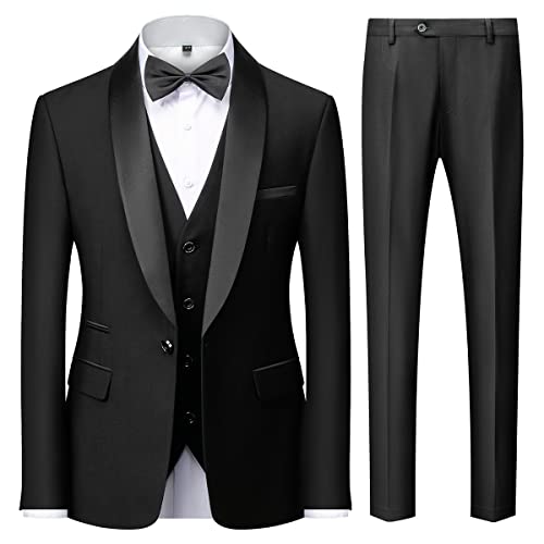 Men's 3 Piece Tuxedo Suit One Button Jacket Suits for Men Slim Fit for Wedding Prom Blazer Vest Pants