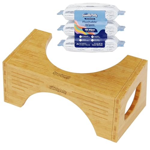 Image of Squatty Potty Bamboo Flip Stool (7″ & 9″ Adjustable) + Plant‑Based Flushable Wipes Bundle - Enhanced Bathroom Posture & Fresh Clean
