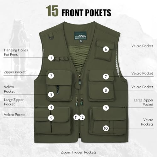 Image of AOTORR Mens Outdoor Work Safari Cargo Photo Travel Fishing Vests for Men with Multi-pockets