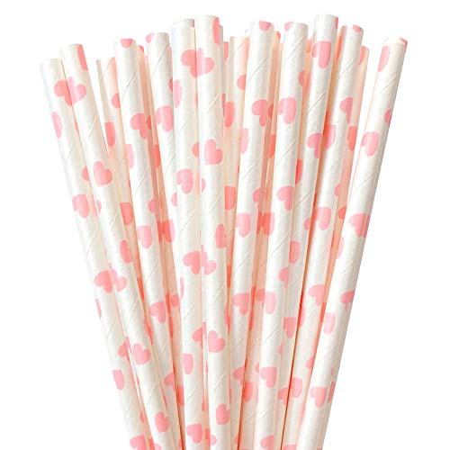 Pitillos para fiesta con diseño de corazones rosa claro 24 pcs miniatura 1