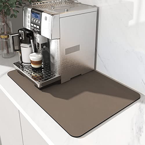 AMOAMI Coffee Mat Hide Stain Rubber Backed Absorbent Dish Drying Mat for Kitchen Counter - Brown, Fits Under Coffee Maker & Machine BROWN 16"X24"