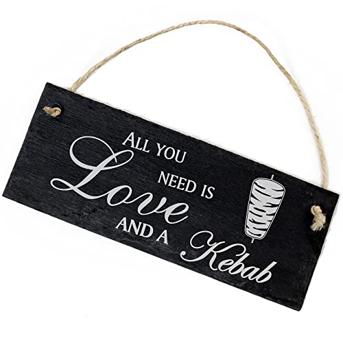 Schiefertafel Deko Döner Kebab Schild 22 x 8 cm - All you need is Love and a Kebab - Wanddeko Dekoration Türschild